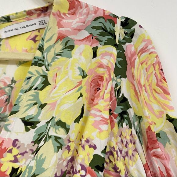 Faithfull The Brand Yellow Pink Floral Romper Womens 2 Puff Short Sleeve Ana - Picture 4 of 12